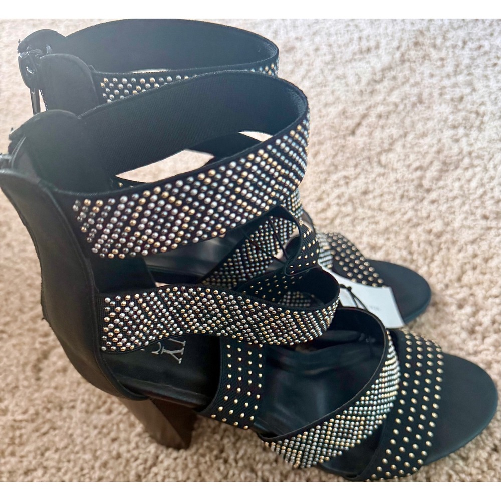 New York & Company Women Black Studded Strappy Block Heel Sandals 9116 Size 6 - Picture 6 of 9